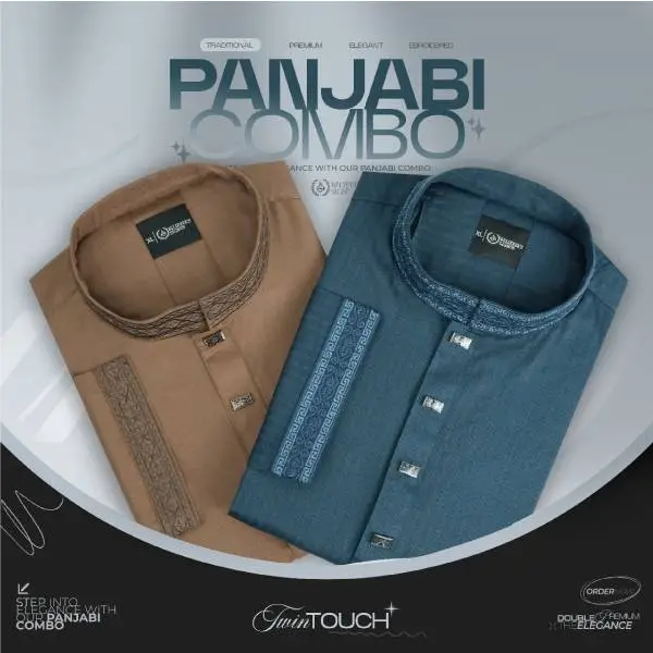 Premium-Cotton-Panjabi-Combo-2pcs-Light-Coffee-Dark-Teal